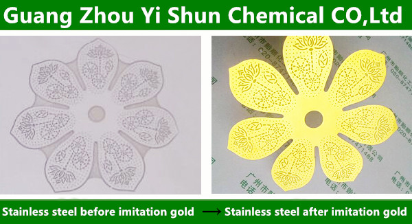 Stainless steel chemical imitation gold agent (imitation gold passivation)  chemical imitation gold process  Surface imitation gold treatment  liquid of imitation gold  Stainless steel chemical imitation gold liquid